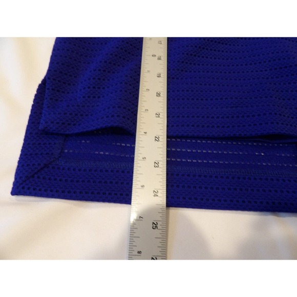 Chicos Size 1 Medium Blouse Blue Mesh Layered Cutout Boho High Low Batwing - Picture 6 of 10